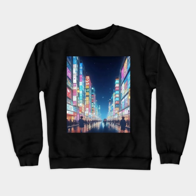 Tokyo's Citylight - Anime Drawing Crewneck Sweatshirt by AnimeVision